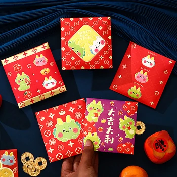 6ШТ Китайский Новогодний Счастливый Красный конверт 2024 Год Дракона Подарки Денежный карман Красный пакет Новогодние принадлежности 22