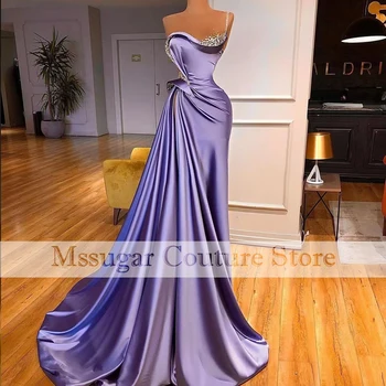 2021 Изящные фиолетовые платья Русалки для выпускного вечера с бисером на одно плечо, вечернее платье для женщин Vestido De Fiesta