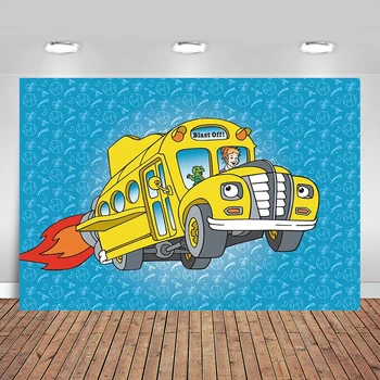 Фоны для фотосъемки в волшебном школьном автобусе на День рождения, желтый фон для волшебного школьного автобуса для детского дня рождения, декор для душа ребенка 22
