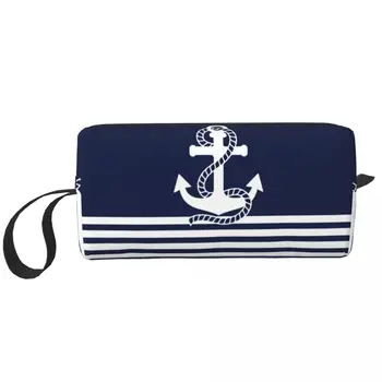 Морской Темно-синий якорь, большая косметичка, сумка на молнии, дорожные косметички, корабли, Морской океан, портативная сумка для туалетных принадлежностей для женщин 5