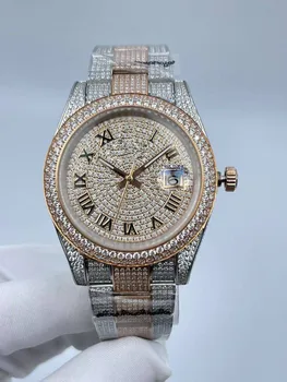 Мужские часы с полным бриллиантовым циферблатом, механический механизм 41 мм, модный дизайн