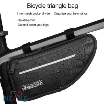 Велосипедная водонепроницаемая треугольная сумка для шоссейного велосипеда, сумка для хранения большой емкости, Светоотражающая печать с сетчатым карманом, аксессуары для велосипеда 7