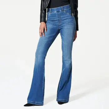 Джинсы для мамы, джинсовые расклешенные брюки, облегающие осенние женские джинсы с высокой талией 2023, Повседневная уличная одежда с дырками, Облегающие брюки, капри 17