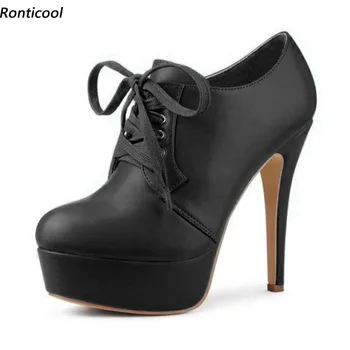 Женские весенние туфли-лодочки ручной работы Ronticool из искусственной кожи на шпильке с круглым носком, элегантные черные офисные женские туфли, размер США 5-20 1