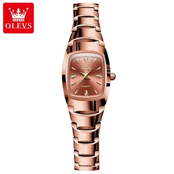 Водонепроницаемые часы с ремешком из вольфрамовой стали OLEVS 7006 для женщин, модные кварцевые женские наручные часы 14