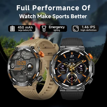 Уличные умные часы с 1,46-дюймовым IPS-экраном, компас, пульсометр, отслеживание сна, часы с несколькими спортивными режимами, фитнес-часы Android