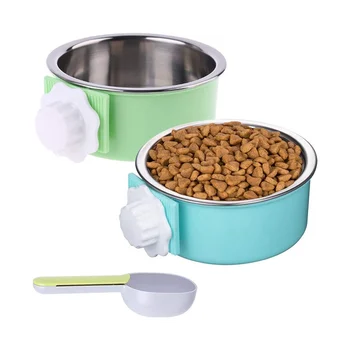 Миска для собак из 2 предметов, съемный питомник для домашних животных из нержавеющей стали, подвесная миска для подачи корма и воды, клетка, чашка для курятника с ложкой 1