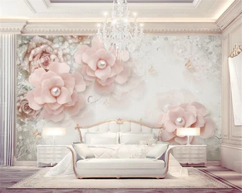 обои beibehang papel de parede на заказ красивые и элегантные 3d-обои с объемным жемчужным цветком на фоне европейского телевизора 4