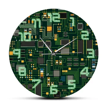 Компьютерная электронная микросхема, печатная плата, вызывающие настенные часы, зеленая печатная плата для ПК, настенные часы с принтом, подарок инженера, офисный декор 13