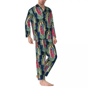 Пижамный комплект Virgin Mary, осенняя пижама для спальни Guadalupe Tonantzin Kawaii, женская одежда для сна, 2 предмета, винтажная пижама с принтом Оверсайз 2