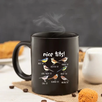Кружка Nice Tits 11 унций, подарок друзьям-любителям птиц на день рождения, черная керамическая кофейная кружка, домашняя чайная кружка для мужа 17