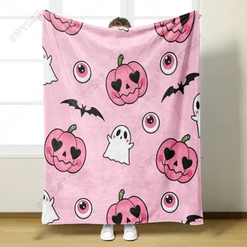 Розовое одеяло-призрак, Фланель, декор для Хэллоуина, Домашний Тыквенный принт, Теплые Мягкие одеяла, постельное Белье, Праздничные подарки