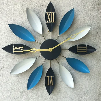 Креативные настенные часы в европейском ретро стиле, украшенные металлическими листьями, индустрия настенных часов в стиле лофт, антикварные винтажные минималистичные настенные часы 1