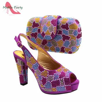 Комплект из нигерийских туфель и сумки с геометрическим рисунком 2023 года фиолетового цвета на очень высоком каблуке для сексуальных леди с вечерним платьем 17