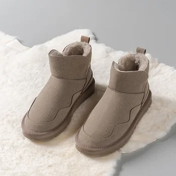 Женские зимние ботинки на меховой платформе, замшевые хлопковые ботильоны 2024 года, Короткие Плюшевые Уютные дизайнерские женские повседневные ботинки для ходьбы. 23