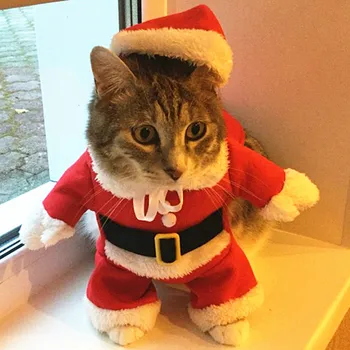 Рождественские костюмы для домашних кошек, Новогодняя одежда для собак, Забавная одежда Санта-Клауса для маленьких собак, кошек, Рождественские Зимние наряды для котенка 11