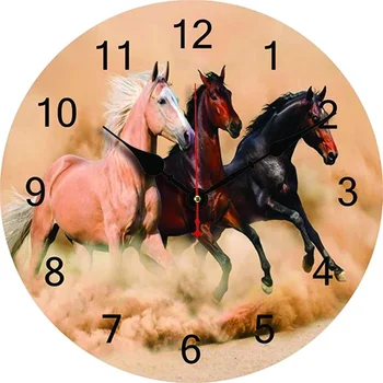 Настенные часы с бегущей лошадью для гостиной спальни Круглые бесшумные часы для столовой Украшения офиса Часы для дома Carfts Art Decor 13