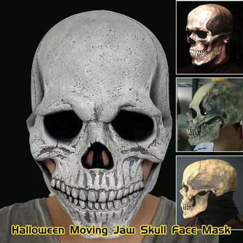 Хэллоуин движущийся рот маска черепа индивидуальность декоративная маска страшный головной убор зомби реквизит 14