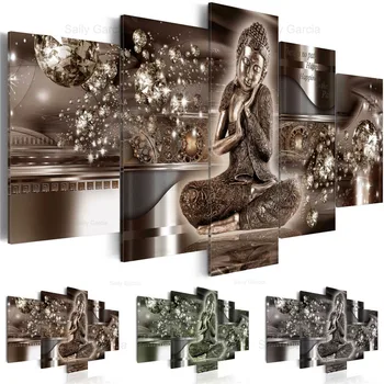 Абстрактная художественная картина на холсте 5 штук буддийские настенные картины Плакат с Золотым Буддой Офис Декор гостиной Модульные картины дзен 11