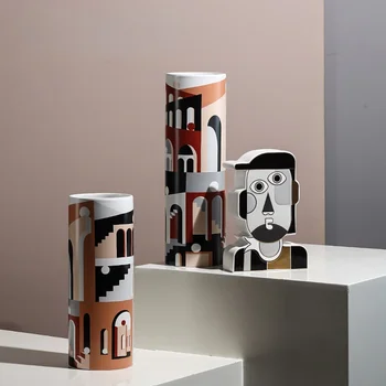 Креативное украшение из керамической вазы с росписью Для дома, мягкое украшение для модельной комнаты, Сухая цветочная композиция 8