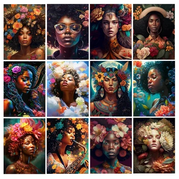 FULLCANG Алмазная Живопись Африканские Женщины Цветы Diy Полный Горный Хрусталь Дрель Мозаичная Вышивка Девушка Картина Настенный Декор FG2033 3