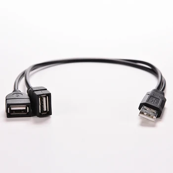 Черный удлинительный кабель USB 2.0, от 1 женского до 2 двух USB-разъемов, концентратор данных, адаптер питания, Y-разветвитель, USB-кабель для зарядки, шнур 20