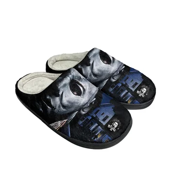 Домашние хлопчатобумажные тапочки на заказ на Хэллоуин ужасов Мужские Женские сандалии Michael Myers Плюшевая Повседневная обувь для согревания 18