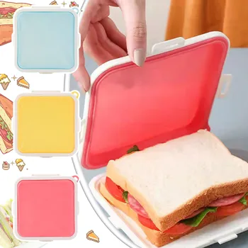 Портативный Силиконовый ящик для хранения сэндвичей в микроволновой печи Tuppers Еда Бенто Школьный завтрак Ланч-боксы Многоразовый контейнер для тостов 6