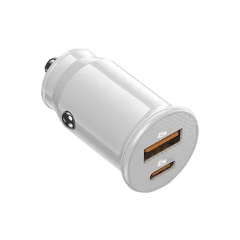 Автомобильное зарядное устройство Mini USB Быстрая зарядка Автомобильное зарядное устройство USB C QC 4.0 45 Вт 5A Тип PD Быстрая зарядка Автомобильное зарядное устройство для телефона (ярко-белый) 6