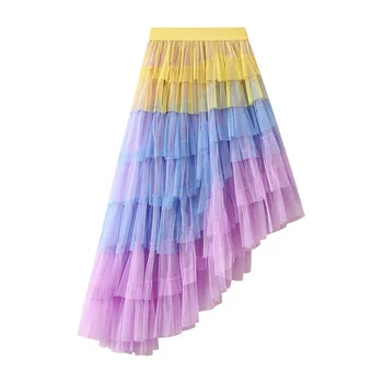 Сладкие цветные длинные нерегулярные юбки для торта, сетчатая юбка с высокой талией, юбка для вечеринок, новинка 2023 года, женская фатиновая юбка Fairy Long Maxi. 19