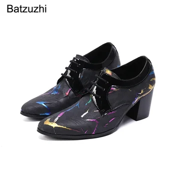 Batzuzhi/ Кожаные Мужские туфли на высоком каблуке 7 см, Роскошные вечерние и свадебные туфли ручной работы на шнуровке для Мужчин, Botas Hombre, Большой размер US12 1