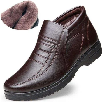 Зимняя водонепроницаемая мужская повседневная кожаная обувь, Фланелевая мужская повседневная обувь без застежки с высоким берцем, резиновая теплая зимняя обувь для мужской обуви 20