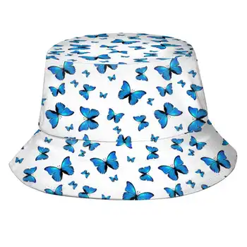 Рыбацкая шляпа с принтом синих бабочек, шляпы-ведра, кепки, Бабочки, Синие Насекомые, Morpho Mini, Новинка, Красочная домашняя мода. 9