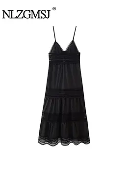 Женское корсетное платье Nlzgmsj TRAF, кружевные длинные платья с открытой спиной, сексуальное вечернее платье без рукавов, вечернее платье миди 16