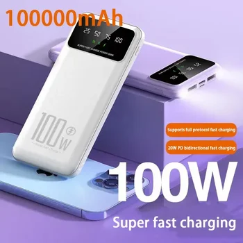 100000 мАч Power Bank 100 Вт Сверхбыстрая зарядка Портативное внешнее зарядное устройство для Iphone 14 13 Samsung Huawei Xiaomi Poverbank 10