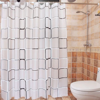 Полупрозрачные занавески для ванной комнаты PEVA с клетчатым рисунком, Водонепроницаемая 3D занавеска для душа с крючками, аксессуары для занавески для двери туалета 6