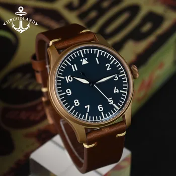 Мужские часы Hruodland Bronze Pilot Мужские часы в стиле ретро из цельного сапфирового стекла Механизм PT5000 Автоматические механические наручные часы 17
