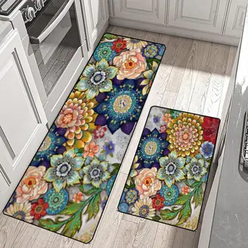 Кухонный коврик с цветочным принтом, кухонные коврики яркого цвета, износостойкие нескользящие коврики для легкой защиты от обрастания 5