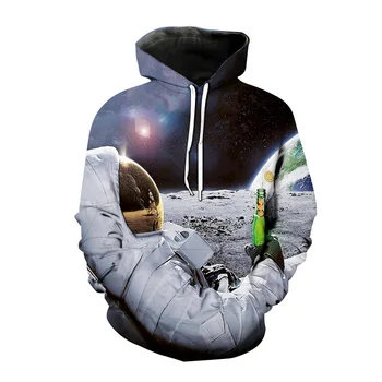 Зимний новый продукт, пуловер, толстовка, мужская и женская модная пара, свитер с капюшоном, тонкая флисовая куртка, космический астронавт, 3D печать 5