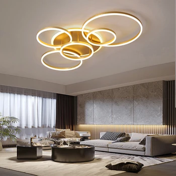 Современная светодиодная потолочная люстра для гостиной кабинета спальни С регулируемой яркостью домашнего Золотисто-черного внутреннего освещения, декоративные лампы 11