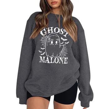GHOST Sweatshirt Забавный Женский пуловер с круглым вырезом и длинными рукавами на Хэллоуин, модная эстетичная рубашка с лицом Призрака Y2k, Женские Свободные топы