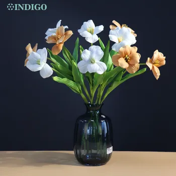 Открывающийся кофейный тюльпан, 50 см, качественный лепесток из натуральной кожи, украшение стола, искусственный цветок, подарок на новоселье, свадебный цвет ИНДИГО 1