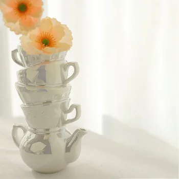Керамическая ваза для укладки кубков в американском стиле TingKe, перламутровая керамическая ваза в корейском стиле, украшения для дома в европейском стиле 16