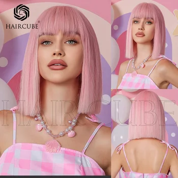 Цветные парики из человеческих волос Барби Светло-розовые средней длины прямые волосы парик принцессы из волос официальный магазин парик из человеческих волос