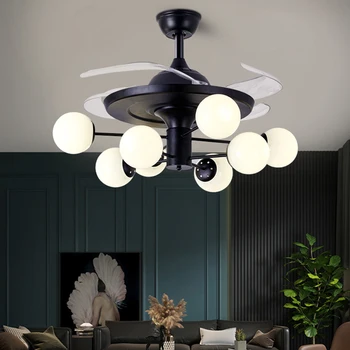 Современный минималистичный потолочный вентилятор, декоративная светодиодная стеклянная подвесная люстра, освещение для спальни, вентилятор, лампа 220 В переменного тока 11
