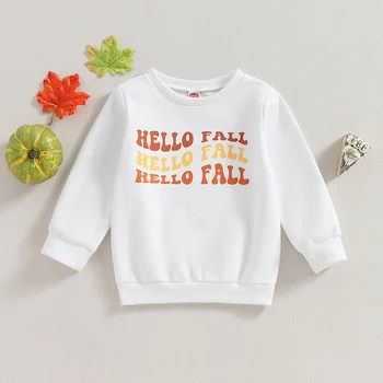 Осенние толстовки для детей Для маленьких девочек, белые пуловеры свободного кроя с длинным рукавом и буквенным принтом, Толстовки, топы, верхняя одежда