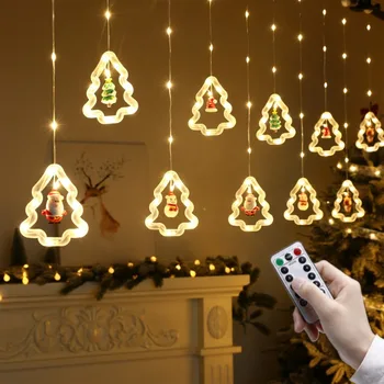 Рождественский занавес Санта-Клауса, световая гирлянда, светодиодные гирлянды, рождественские украшения для дома, подарки Navidad Noel, Новый год 2024 7