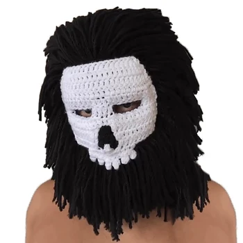 Забавный парик-бини Борода Викинга Зимняя теплая маска Оригинальный вязаный шлем ручной работы и съемная борода Шляпа на Хэллоуин 6