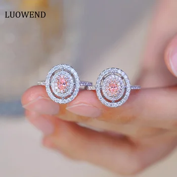 Кольца LUOWEND из белого золота 18 карат с настоящим натуральным розовым бриллиантом, обручальное кольцо для женщин, роскошный блестящий дизайн, высокие ювелирные изделия 17