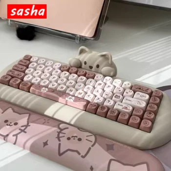 Yunzii C68 Розовая 65% Hi-Fi Силиконовая клавиатура Cute Cat С горячей заменой Nkro Эргономичная Беспроводная Bt5.0/2.4 g/Проводная Rgb Механическая Игровая Клавиатура 14